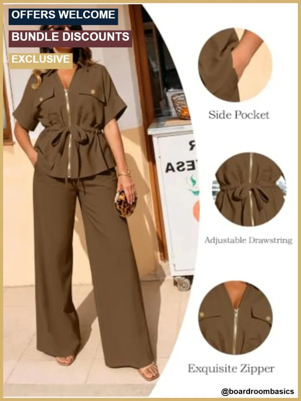 Women's 2 Piece Loose Lounge Set Safari Shirt Wide Leg Pant Cotton Casual